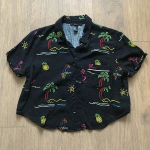 Tropical Cropped Button Up